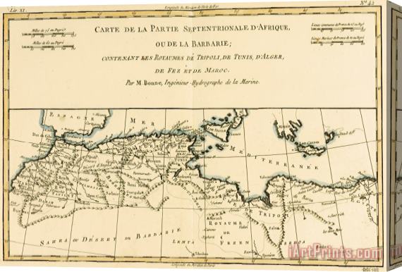 Guillaume Raynal Antique Map of North Africa Stretched Canvas Print / Canvas Art