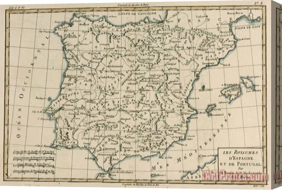 Guillaume Raynal Antique Map Of Spain Stretched Canvas Painting / Canvas Art