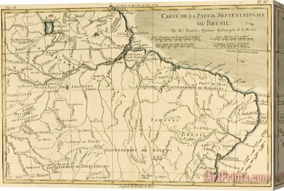 Guillaume Raynal Old Map of Northern Brazil Stretched Canvas Painting / Canvas Art