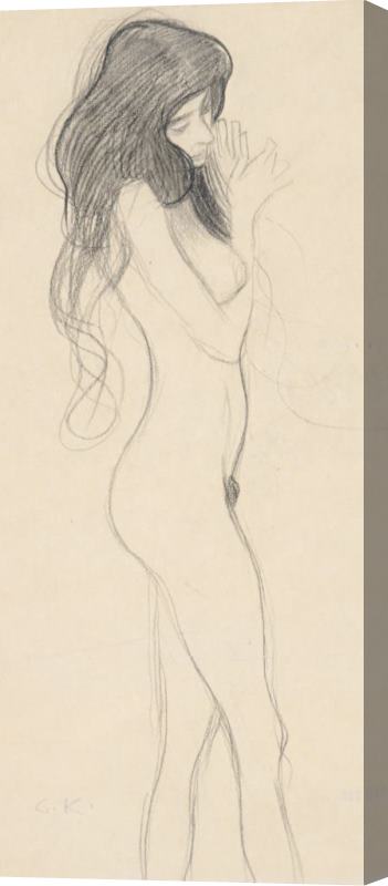 Gustav Klimt Female Nude Standing Drawing Stretched Canvas Print / Canvas Art