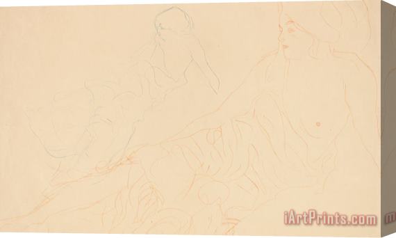 Gustav Klimt Two Studies Of A Reclining Woman Stretched Canvas Painting / Canvas Art