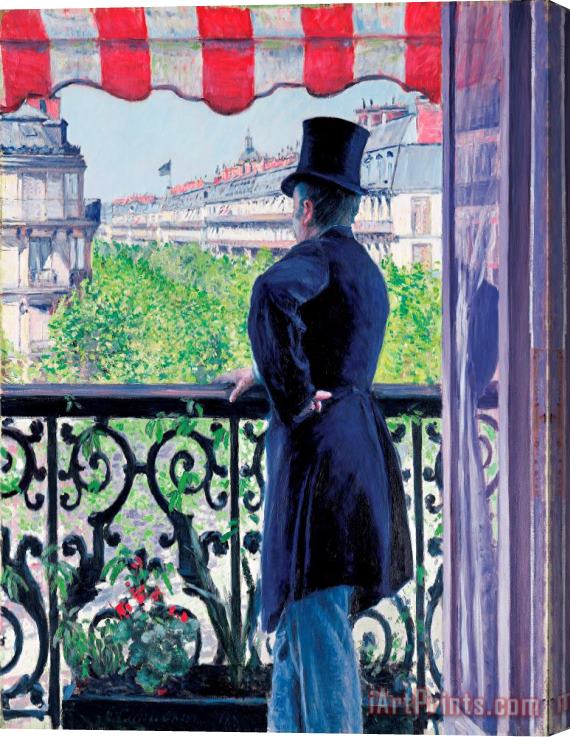 Gustave Caillebotte Man on a balcony on Boulevard Haussmann Stretched Canvas Painting / Canvas Art