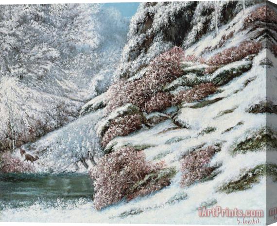 Gustave Courbet Deer In A Snowy Landscape Stretched Canvas Painting / Canvas Art