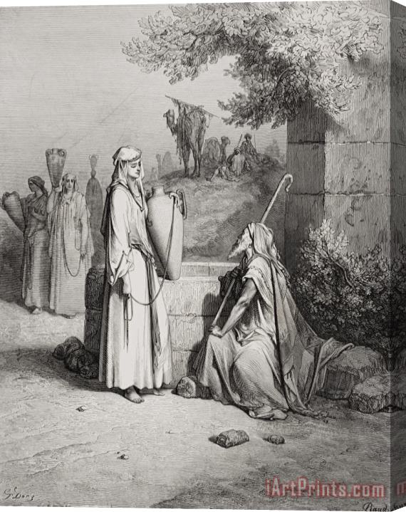 Gustave Dore Eliezer And Rebekah Stretched Canvas Print / Canvas Art