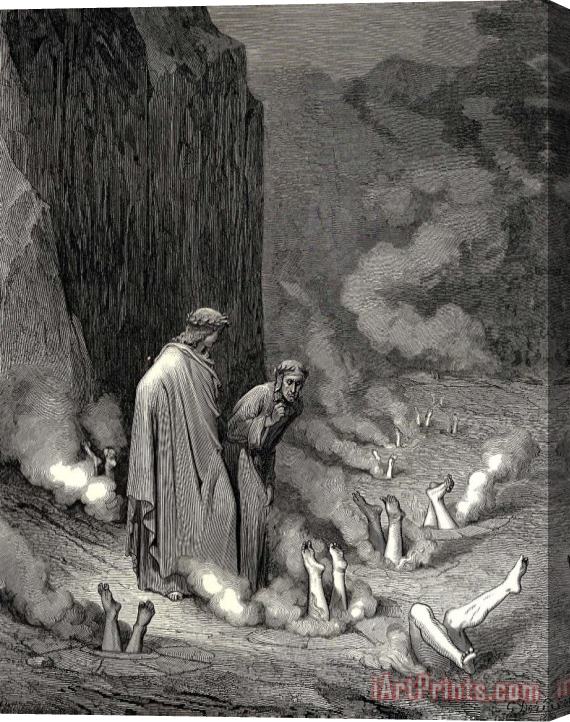 Gustave Dore The Inferno, Canto 19, Lines 1011 There Stood I Like The Friar, That Doth Shrive a Wretch for Murder Doom’d Stretched Canvas Painting / Canvas Art