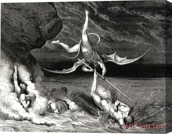 Gustave Dore The Inferno, Canto 22, Line 70 in Pursuit He Therefore Sped, Exclaiming; “thou Art Caught.” Stretched Canvas Print / Canvas Art