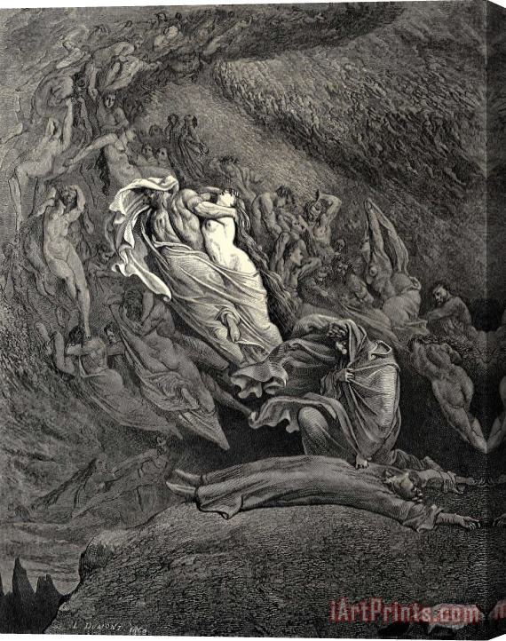Gustave Dore The Inferno, Canto 5, Lines 137138 I Through Compassion Fainting, Seem’d Not Far From Death, And Like a Corpse Fell to The Ground. Stretched Canvas Painting / Canvas Art