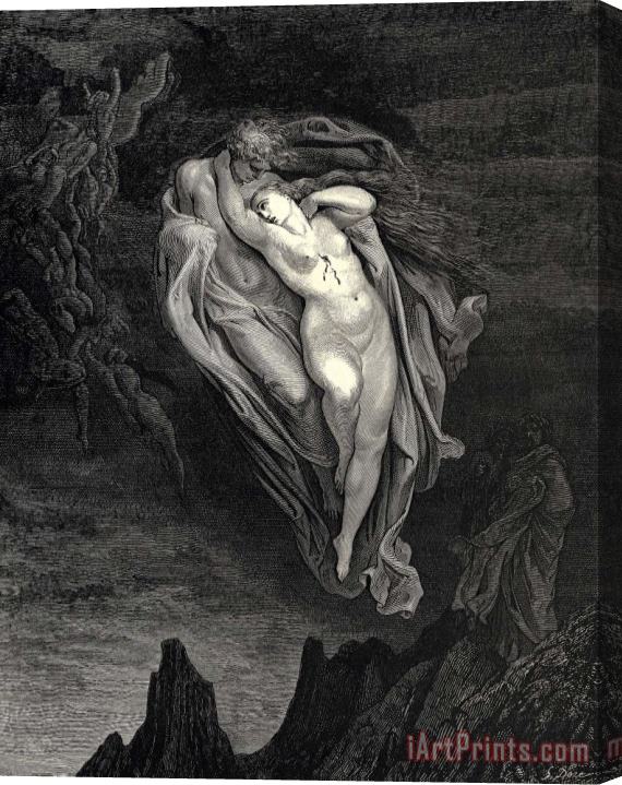 Gustave Dore The Inferno, Canto 5, Lines 7274 “bard! Willingly I Would Address Those Two Together Coming, Which Seem So Light Before The Wind.” Stretched Canvas Print / Canvas Art