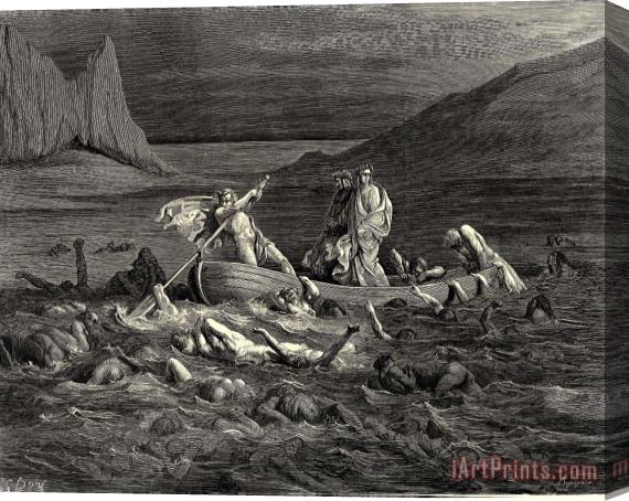 Gustave Dore The Inferno, Canto 8, Lines 2729 Soon As Both Embark’d, Cutting The Waves, Goes on The Ancient Prow, More Deeply Than with Others It Is Wont. Stretched Canvas Painting / Canvas Art