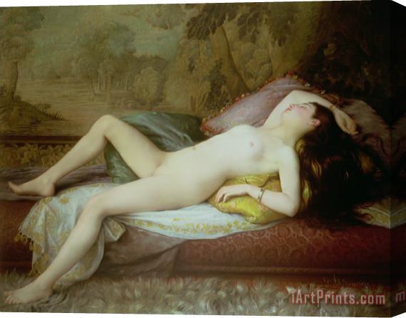 Gustave-Henri-Eugene Delhumeau Nude lying on a chaise longue Stretched Canvas Print / Canvas Art
