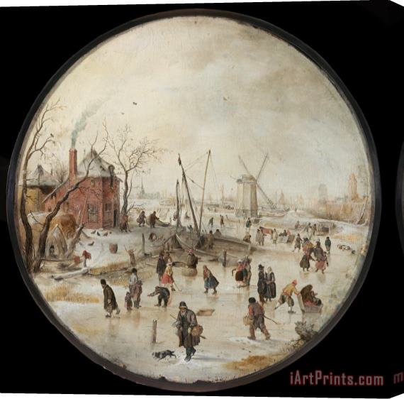 Hendrick Avercamp Frozen River with Skaters Stretched Canvas Print / Canvas Art