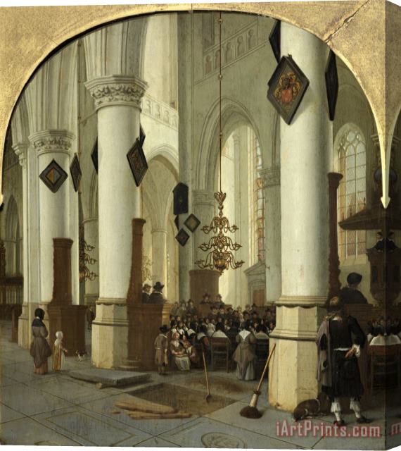 Hendrick View Inside The Saint Bavo Church in Haarlem During Mass Stretched Canvas Print / Canvas Art