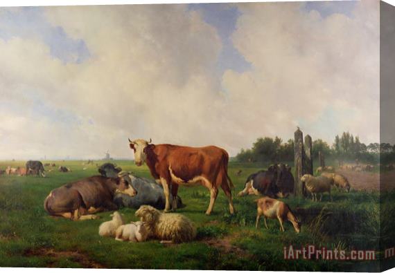 Hendrikus van de Sende Baachyssun Animals Grazing in a Meadow Stretched Canvas Print / Canvas Art