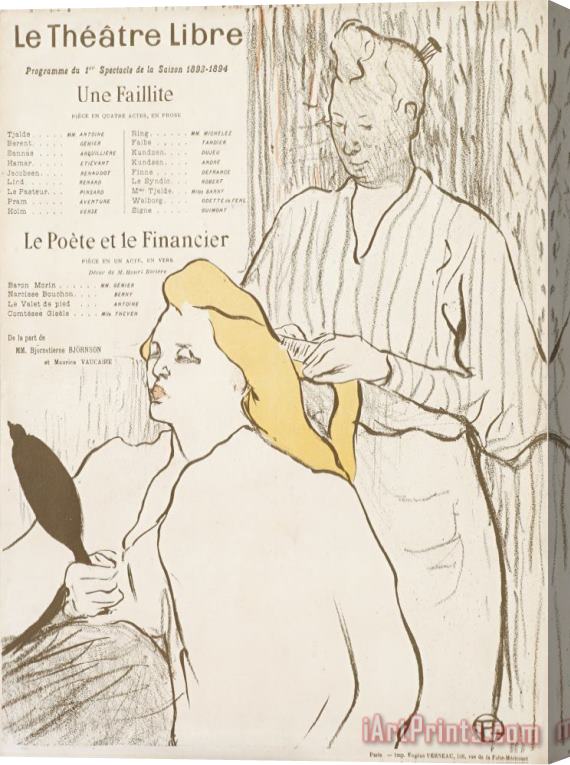 Henri de Toulouse-Lautrec Program for Le Theatre Libre Presentation of Une Faillite (a Failure) Stretched Canvas Print / Canvas Art