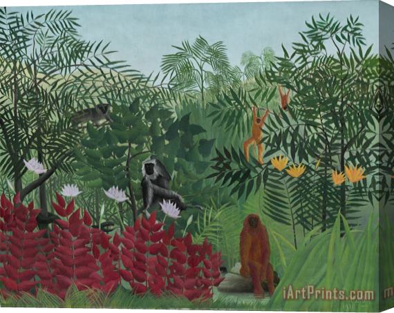 Henri J F Rousseau Tropical Forest With Monkeys Stretched Canvas Print / Canvas Art