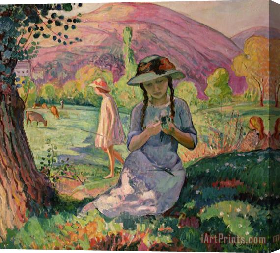 Henri Lebasque Young Girl Picking Flowers Stretched Canvas Painting / Canvas Art