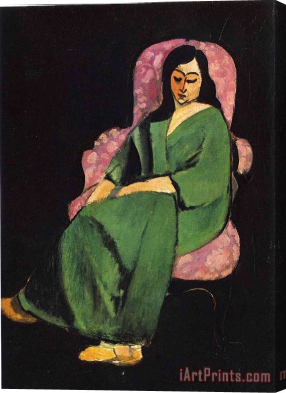 Henri Matisse Lorette in a Green Robe Against a Black Background 1916 Stretched Canvas Painting / Canvas Art