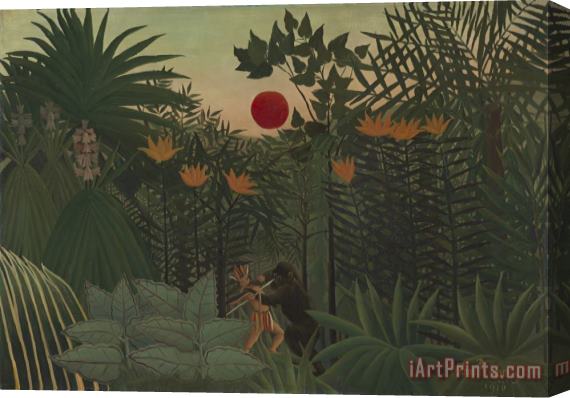 Henri Rousseau Tropical Landscape an American Indian Struggling with a Gorilla Stretched Canvas Print / Canvas Art