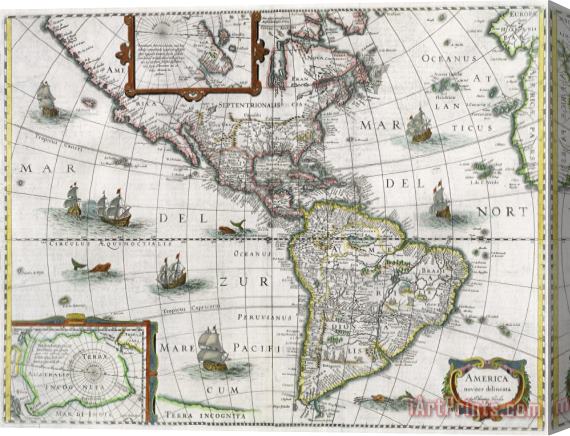 Henricus Hondius Map of the Americas Stretched Canvas Print / Canvas Art