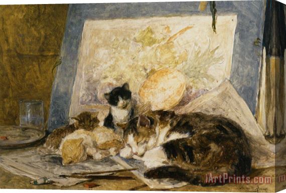 Henriette Ronner-Knip A Cat And Her Kittens in The Artists Studio Stretched Canvas Painting / Canvas Art