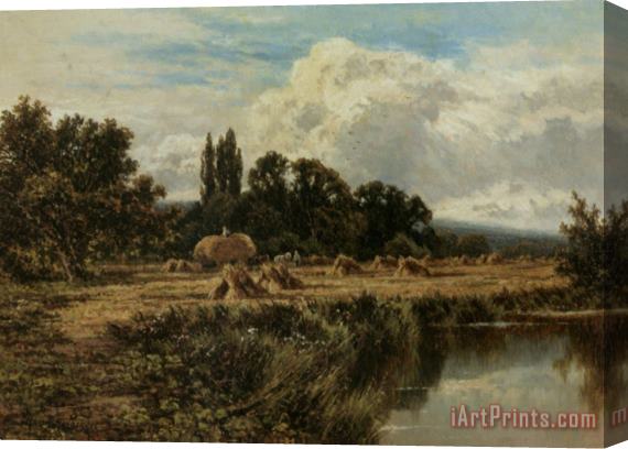 Henry Hillier Parker Harvesting on The Banks of The Thames Stretched Canvas Print / Canvas Art