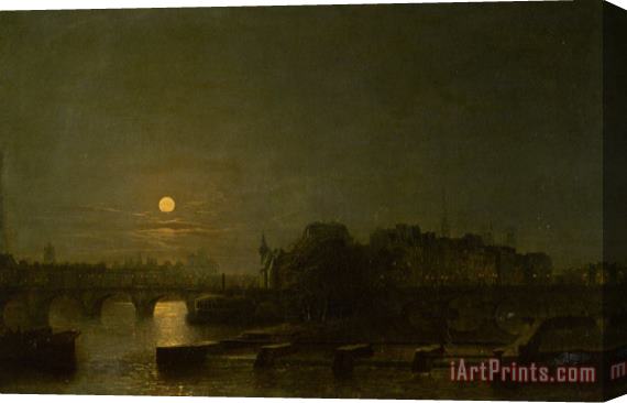 Henry Pether Moonlight Over The Seine Stretched Canvas Print / Canvas Art