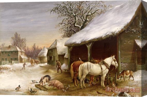 Henry Woollett Farmyard in Winter Stretched Canvas Painting / Canvas Art