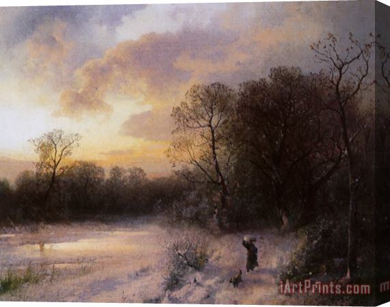 Herman Herzog Daybreak on a Snowy Morning Stretched Canvas Print / Canvas Art