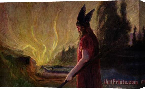 Hermann Hendrich As The Flames Rise Odin Leaves Stretched Canvas Print / Canvas Art