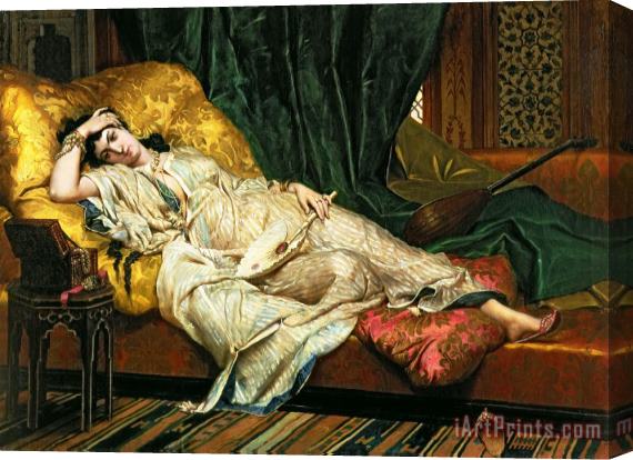 Hippolyte Berteaux Odalisque with a lute Stretched Canvas Painting / Canvas Art