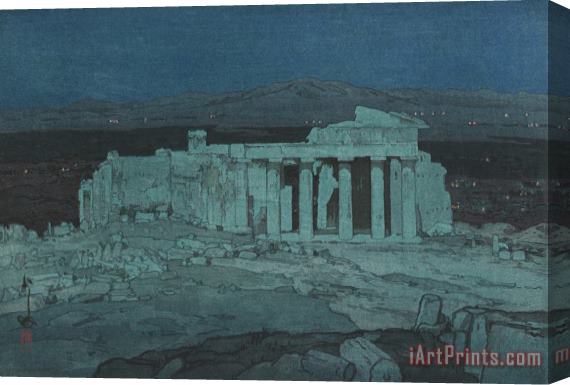 Hiroshi Yoshida The Acropolis at Athens at Night (azensu No Koseki, Yo), From The European Series Stretched Canvas Print / Canvas Art