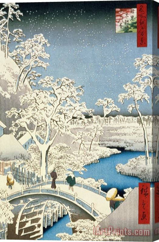 Hiroshige Drum bridge and Setting Sun Hill at Meguro Stretched Canvas Print / Canvas Art