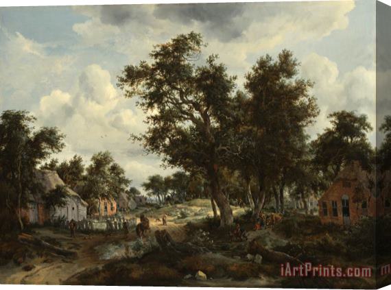 Hobbema, Meindert A Wooded Landscape with Travelers on a Path Through a Hamlet Stretched Canvas Print / Canvas Art