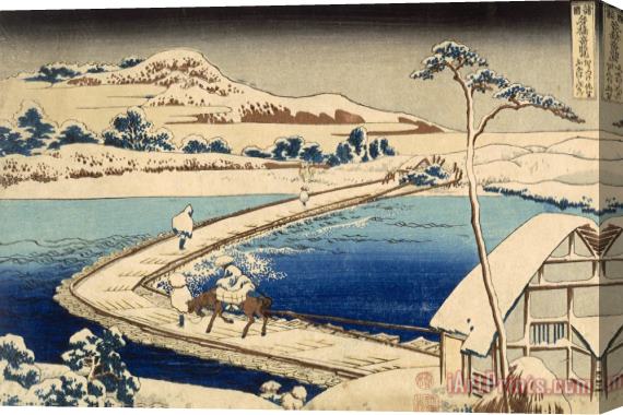 Hokusai Katasushika Bridge Of Boats At Sawa Stretched Canvas Print / Canvas Art