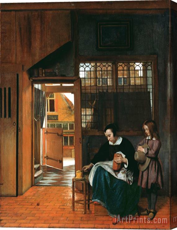 Hooch, Pieter De A Woman Preparing Bread And Butter for a Boy Stretched Canvas Print / Canvas Art
