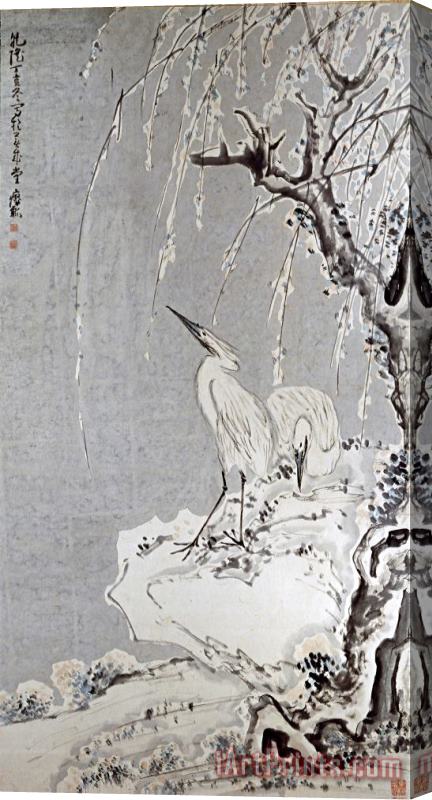 Huang Shen White Egrets on a Bank of Snow Covered Willows Stretched Canvas Painting / Canvas Art