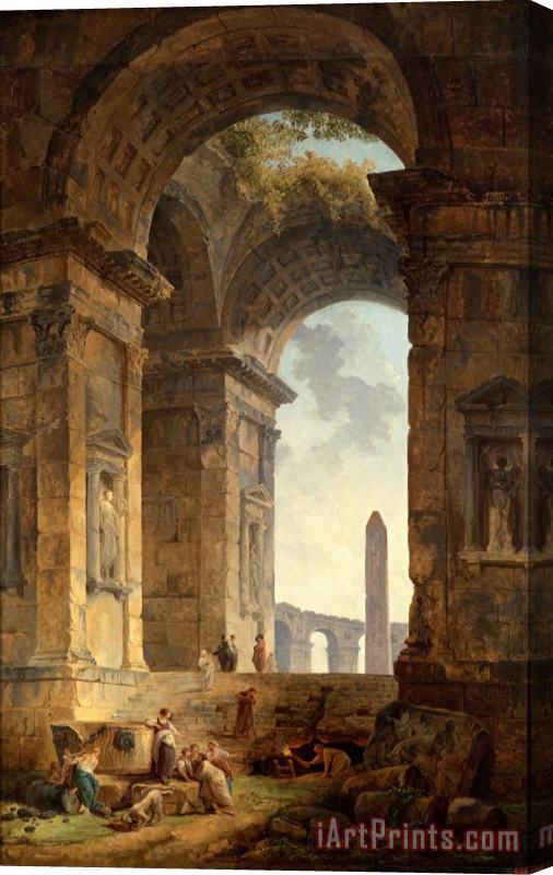 Hubert Robert Ruins with an Obelisk in The Distance Stretched Canvas Print / Canvas Art