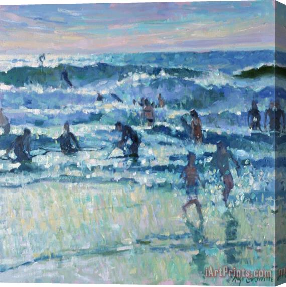 Hugo Grenville Surfing At Polzeath Evening Light Stretched Canvas Painting / Canvas Art