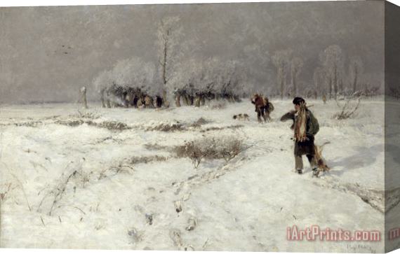 Hugo Muhlig Hunting in the Snow Stretched Canvas Painting / Canvas Art