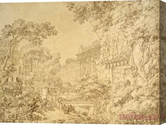 Ignazio Degotti Landscape with Ruins Stretched Canvas Print / Canvas Art