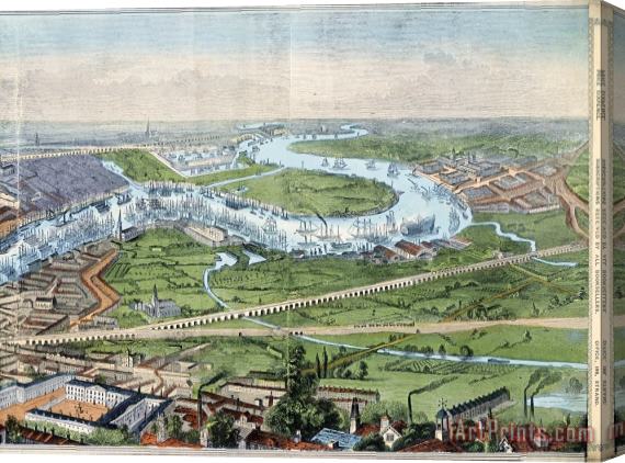 Illustrated London News Coloured Engraving Panorama of London And The River Thames Stretched Canvas Print / Canvas Art