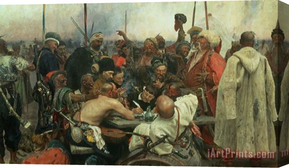 Ilya Efimovich Repin The Zaporozhye Cossacks writing a letter to the Turkish Sultan Stretched Canvas Painting / Canvas Art