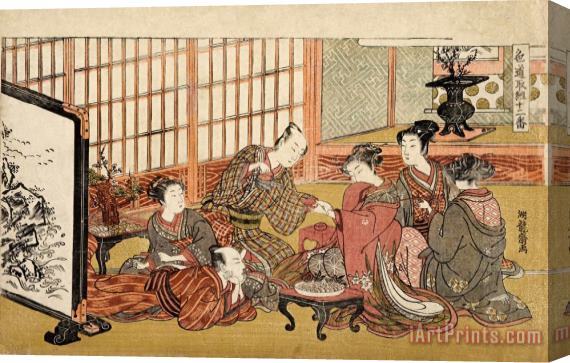 Isoda Koryusai “banquet in a Wealthy Household,” First Plate of The Album Twelve Bouts in The Way of Love Stretched Canvas Print / Canvas Art