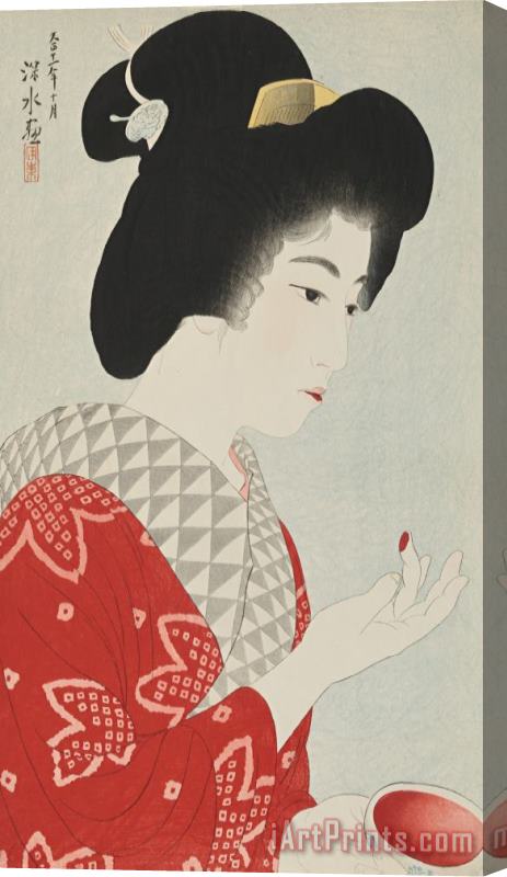 Ito Shinsui Rouging The Lips (kuchibeni) Stretched Canvas Print / Canvas Art