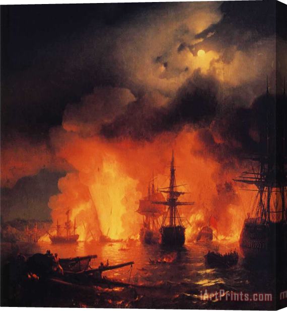 Ivan Constantinovich Aivazovsky Battle of Cesme at Night Stretched Canvas Print / Canvas Art