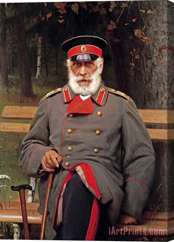 Ivan Kramskoy Portrait of a Russian General Seated on a Bench Stretched Canvas Print / Canvas Art