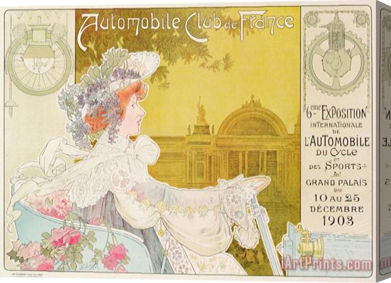 J Barreau Poster Advertising The Sixth Exhibition Of The Automobile Club De France Stretched Canvas Print / Canvas Art