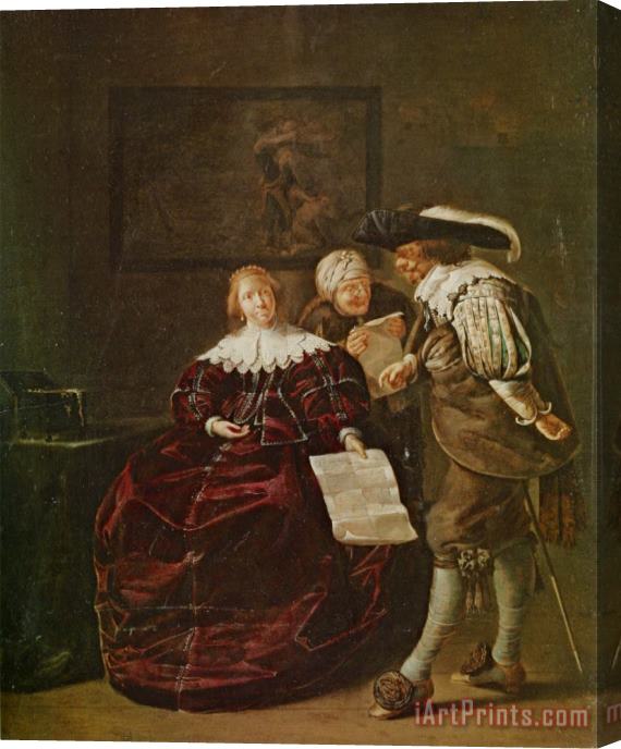 Jacob Duck The Contract a Lady Presenting a Letter to a Gentleman And an Old Lady Studying Another in an Interior Stretched Canvas Print / Canvas Art