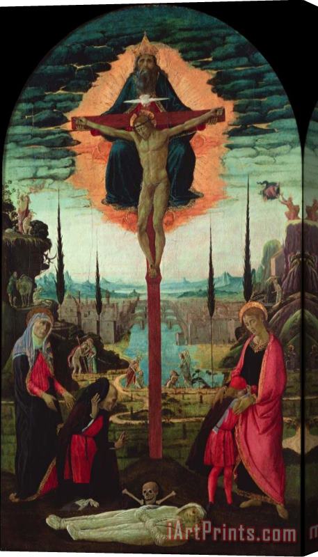 Jacopo del Sellaio Votive Altarpiece The Trinity, The Virgin, St. John And Donors Stretched Canvas Painting / Canvas Art