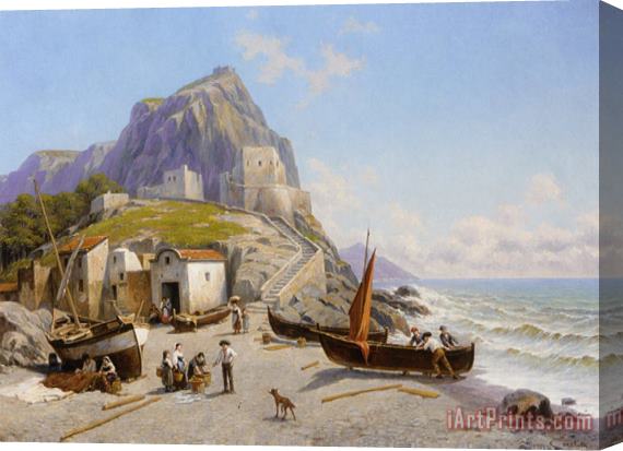Jacques Carabain A Coastal View, Capri Italy Stretched Canvas Print / Canvas Art